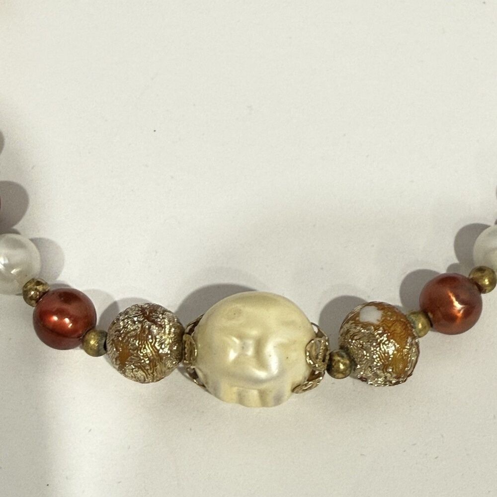 Vintage CORO Signed Faux Pearl Beaded Long Layering Necklace Cream Brown Gold - Picture 4 of 16